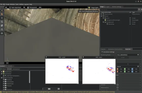 Isaac Sim event camera live-preview interface
